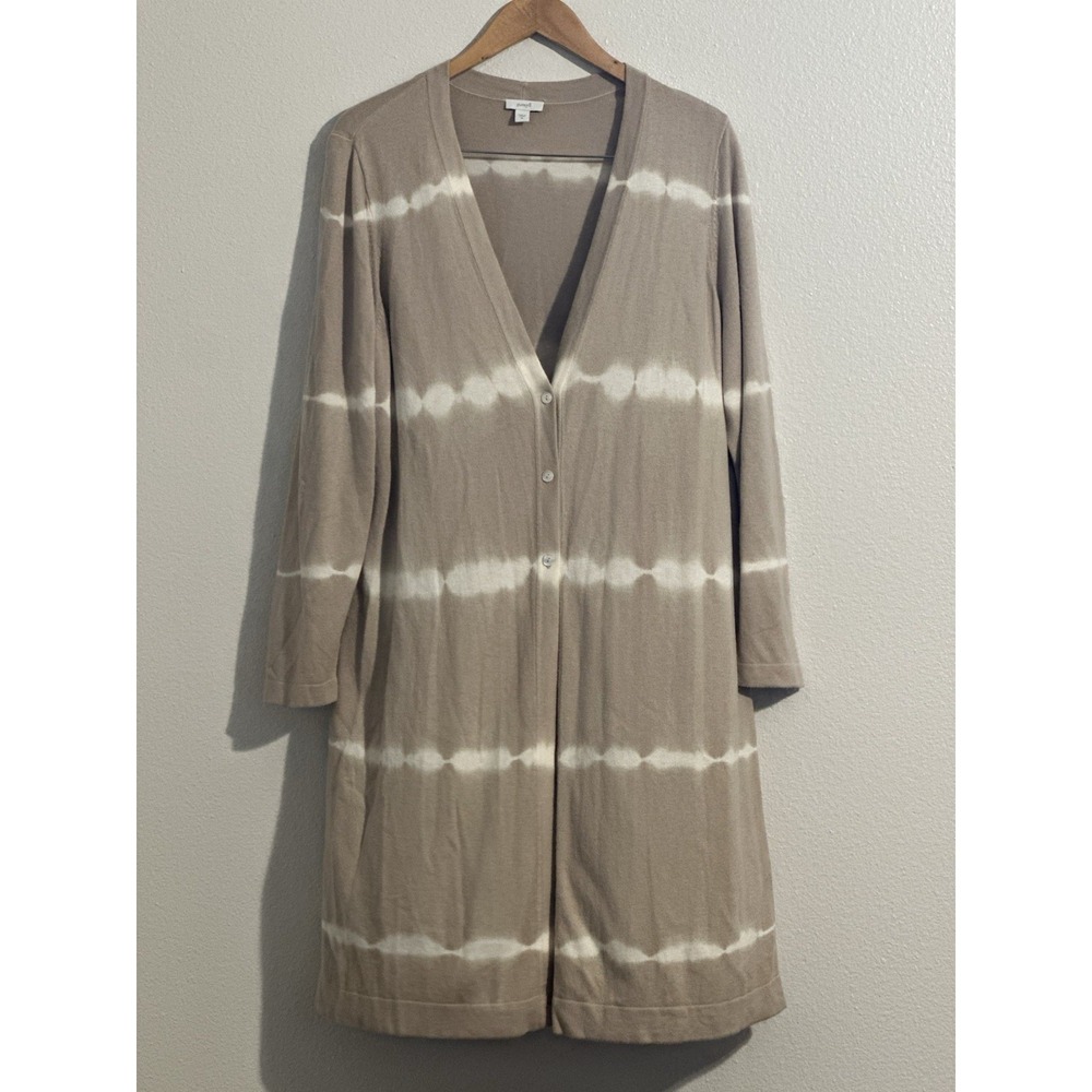 J Jill Pure Jill Cardigan Sweater‎ Womens XL Tan Striped Duster Button Up BOHO